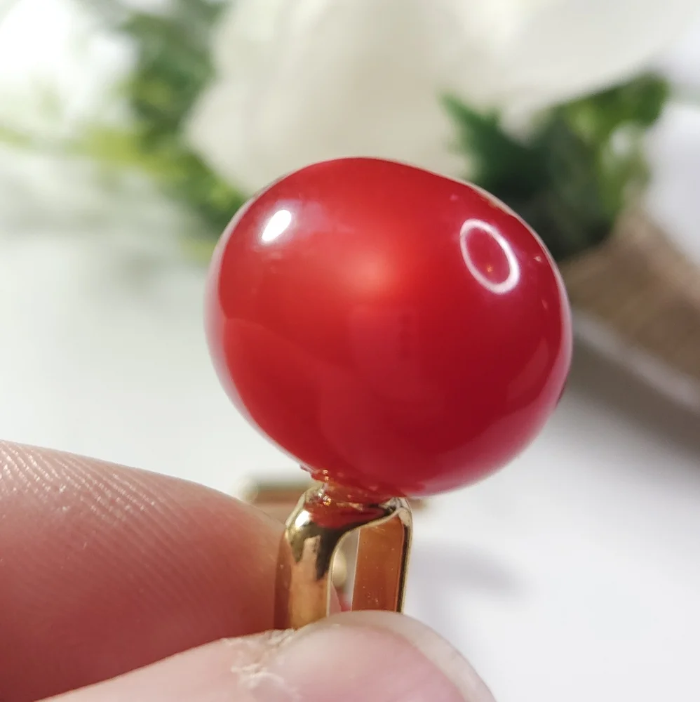 Vintage Red Lucite Moon Glow Gold Tone Cuff Links
